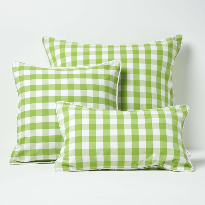 The Range | Homescapes Block Check Cotton Gingham Cushion Cover - Green Homescapes Block Check Cotton Gingham Cushion Cover - Green