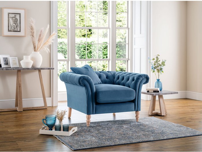 The Range | FurnitureboxUK Olivia Velvet Chesterfield Armchair - Blue FurnitureboxUK Olivia Velvet Chesterfield Armchair - Blue