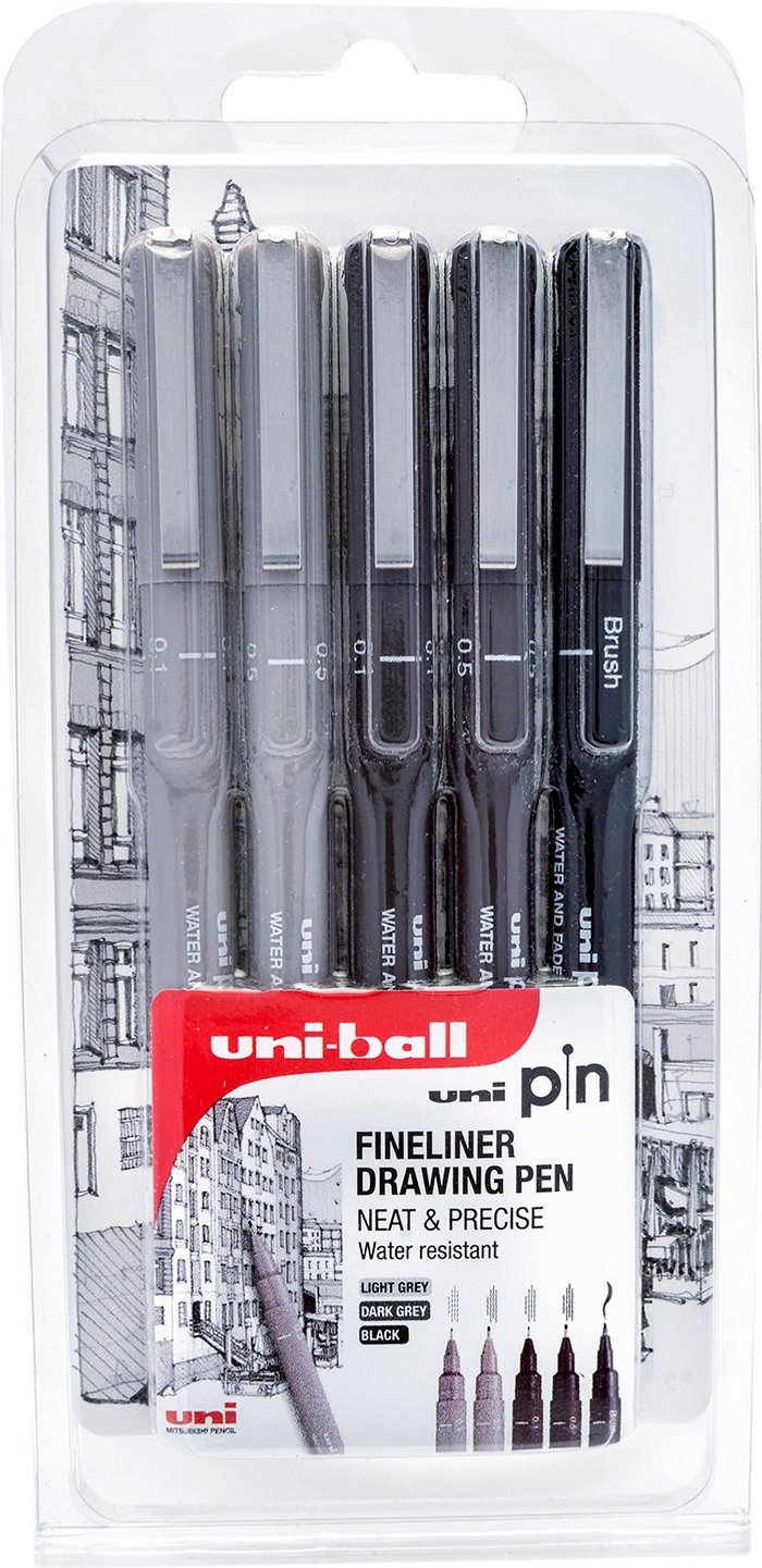 The Range | Uni-ball Pack of Uniball Fineliner Drawing Pens - 5 Uni-ball Pack of Uniball Fineliner Drawing Pens - 5