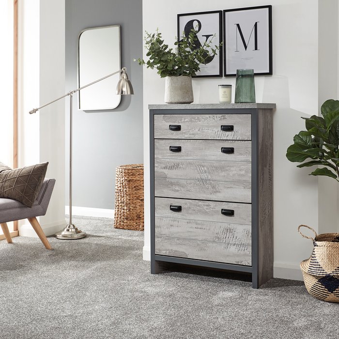 The Range | GFW Boston 2 Tier 1 Drawer Shoe Cabinet - Grey GFW Boston 2 Tier 1 Drawer Shoe Cabinet - Grey