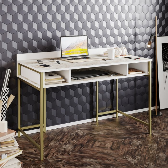 The Range | Decorotika Tumata Modern Computer Desk Writing Desk Study Desk - White and Gold Decorotika Tumata Modern Computer Desk Writing Desk Study Desk - White and Gold