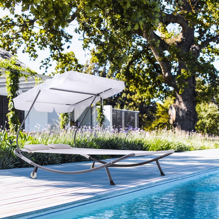 The Range | Outsunny Double Hammock Sun Lounger - Cream White Outsunny Double Hammock Sun Lounger - Cream White