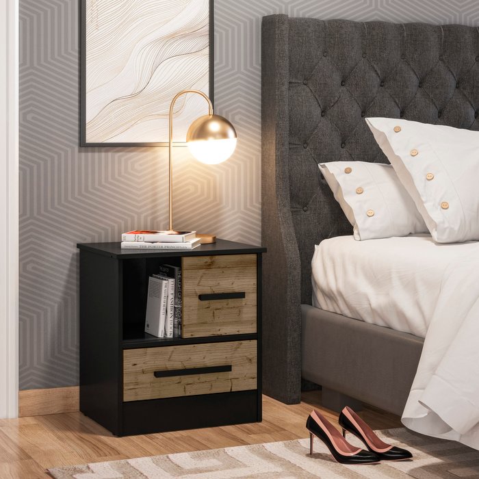 The Range | MADRID Madrid Bedside Table - Black Acacia Effect - Black Acacia MADRID Madrid Bedside Table - Black Acacia Effect - Black Acacia
