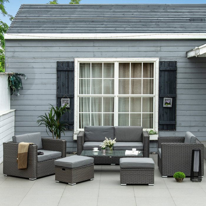 The Range | Outsunny Garden Rattan Sofa and Table Set - Grey Outsunny Garden Rattan Sofa and Table Set - Grey