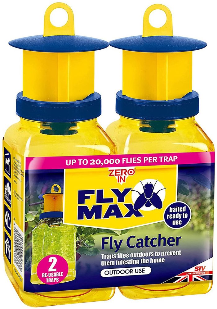 The Range | Zero In Liquid Fly Traps Outdoor Baited Poison Free Traps Twin Pack - Yellow Zero In Liquid Fly Traps Outdoor Baited Poison Free Traps Twin Pack - Yellow
