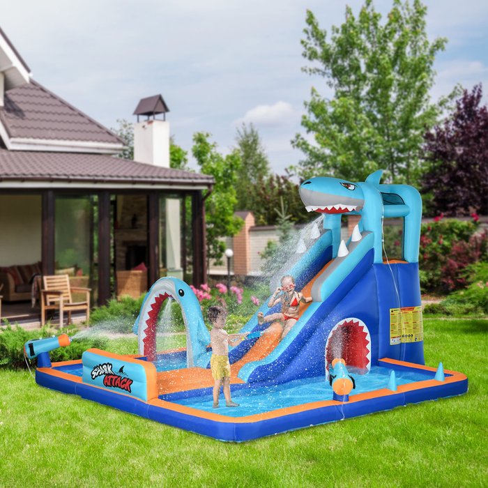 The Range | Outsunny Kids Bouncy Castle with Slide Pool Trampoline Blower 346 006V70MX - Blue Outsunny Kids Bouncy Castle with Slide Pool Trampoline Blower 346 006V70MX - Blue