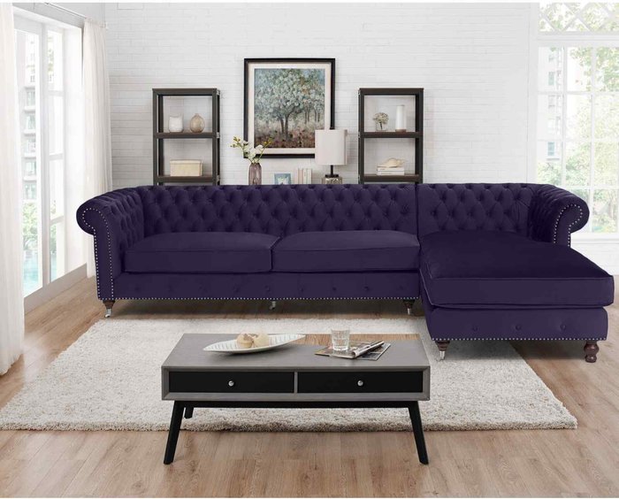 The Range | Simply Eleganza Kayla Chesterfield L Shape Left Hand Corner Sofa - Blue Simply Eleganza Kayla Chesterfield L Shape Left Hand Corner Sofa - Blue