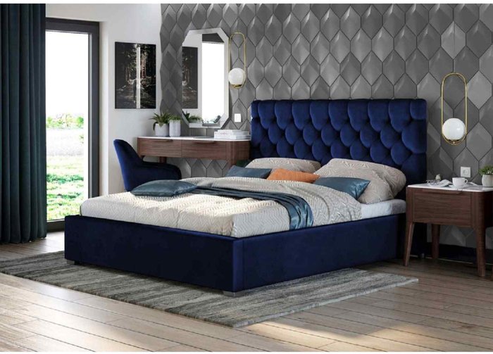 The Range | Rosiana Bed Super King Plush Velvet Blue Rosiana Bed Super King Plush Velvet Blue