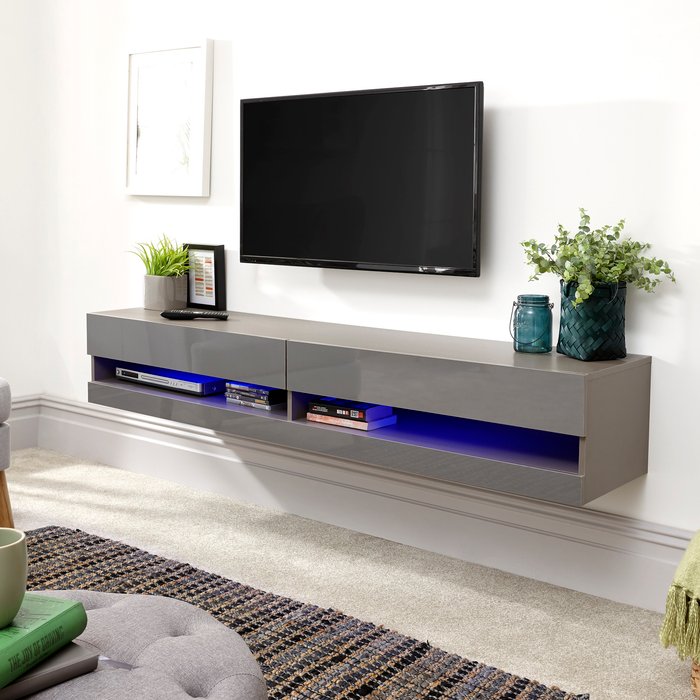 The Range | GFW Galicia Wall Mounted TV Unit with LED - Grey / 120cm GFW Galicia Wall Mounted TV Unit with LED - Grey / 120cm