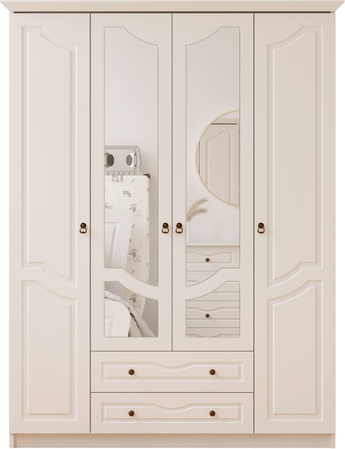The Range | EVUHOME CHLOE 4 Door 2 Drawer Mirrored White Wardrobe - White EVUHOME CHLOE 4 Door 2 Drawer Mirrored White Wardrobe - White