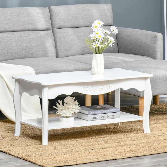 The Range | HOMCOM HOMCOM 2 Tier Wooden Coffee Tea Table End Table Storage Shelf 94Lx44Wx42H White HOMCOM HOMCOM 2 Tier Wooden Coffee Tea Table End Table Storage Shelf 94Lx44Wx42H White