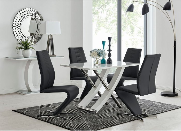 The Range | FurnitureboxUK Mayfair 4 White Dining Table and 4 Luxury Willow Chairs Set - Black FurnitureboxUK Mayfair 4 White Dining Table and 4 Luxury Willow Chairs Set - Black