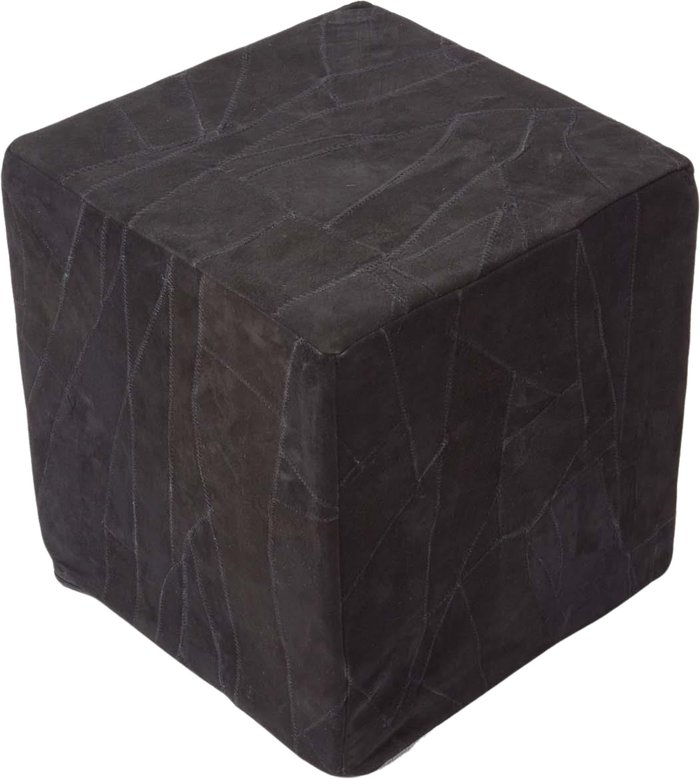 The Range | Homescapes Leather and Suede Black Patchwork Cube Pouffe - Black Homescapes Leather and Suede Black Patchwork Cube Pouffe - Black