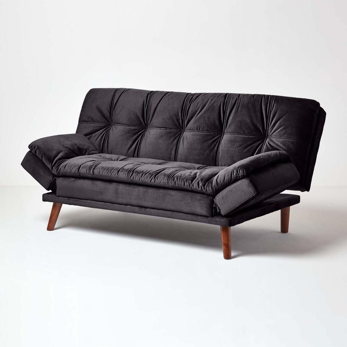 The Range | Homescapes Bailey Velvet Large 2 Seater Sofa Bed - Black Homescapes Bailey Velvet Large 2 Seater Sofa Bed - Black