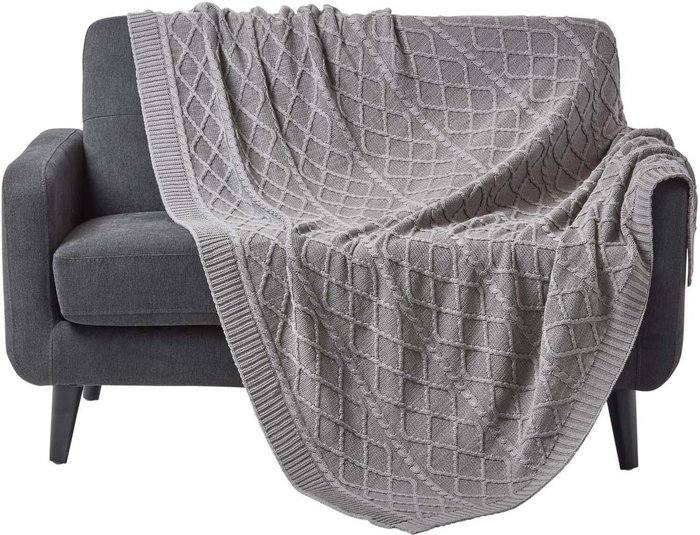 The Range | Homescapes Diamond Cable Knit Cotton Throw - Grey Homescapes Diamond Cable Knit Cotton Throw - Grey