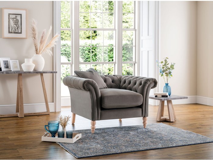 The Range | FurnitureboxUK Olivia Velvet Chesterfield Armchair - Grey FurnitureboxUK Olivia Velvet Chesterfield Armchair - Grey