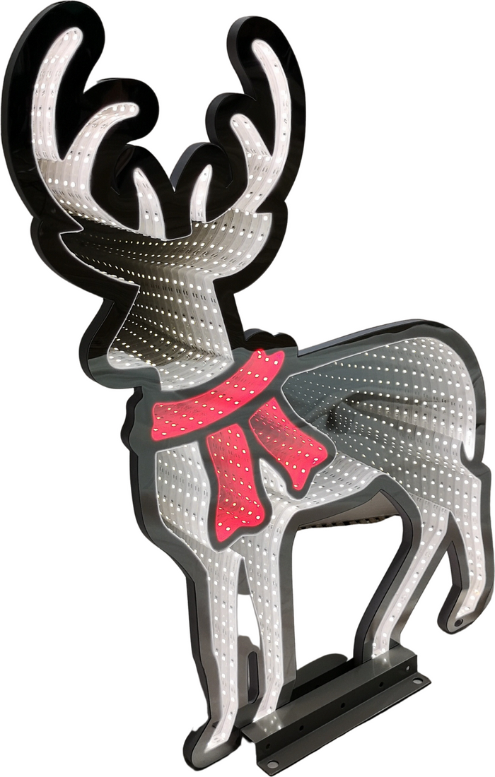 The Range | Samuel Alexander LED Standing Reindeer Infinity Christmas Decoration with Metal Base - White Grey and Red Samuel Alexander LED Standing Reindeer Infinity Christmas Decoration with Metal Base - White Grey and Red