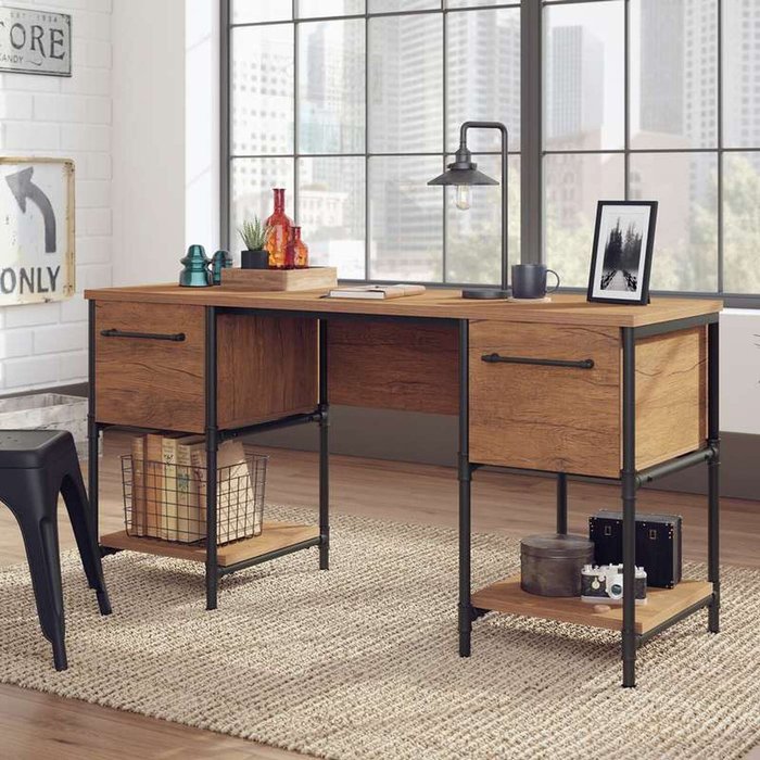 The Range | TEKNIK TEKNIK Iron Foundry 5427134 Desk - Checked Oak TEKNIK TEKNIK Iron Foundry 5427134 Desk - Checked Oak
