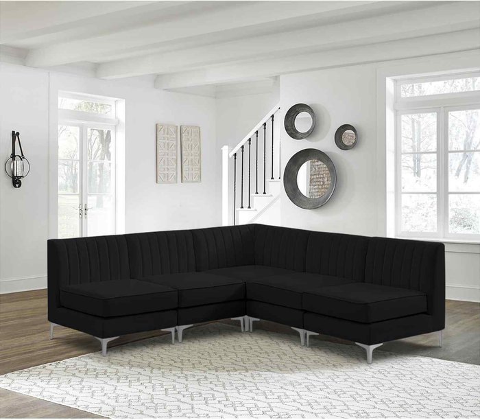 The Range | Simply Eleganza Albert Modular Corner Sofa in Velour Velvet Fabric - Black Simply Eleganza Albert Modular Corner Sofa in Velour Velvet Fabric - Black
