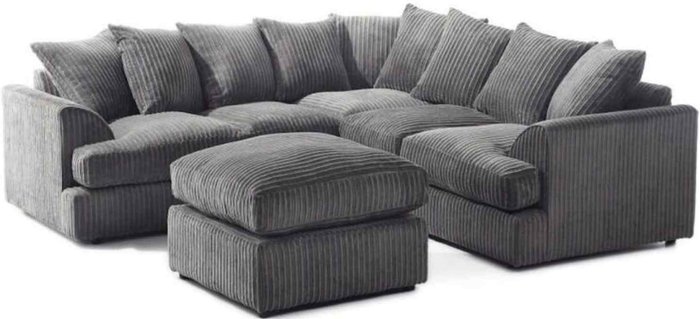 The Range | Simply Eleganza Lana Modern T Arm Jumbo Cord and Footstool - Grey Simply Eleganza Lana Modern T Arm Jumbo Cord and Footstool - Grey