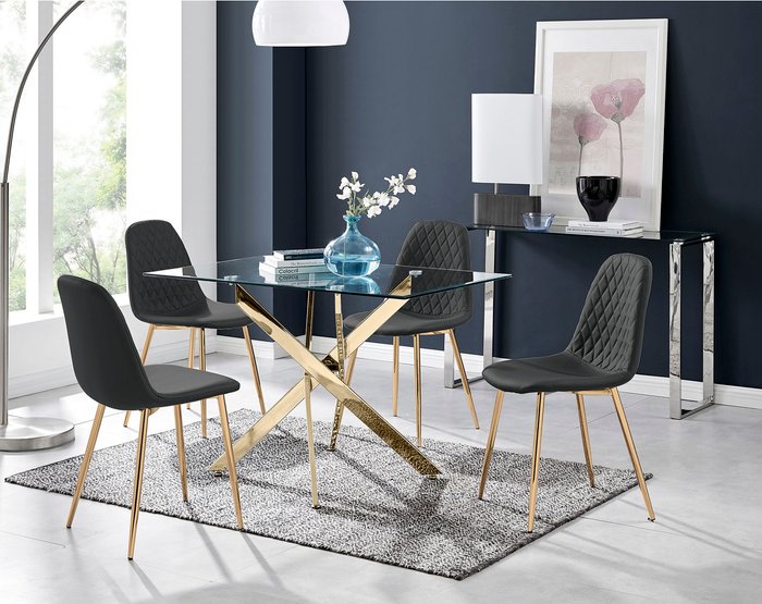 The Range | FurnitureboxUK Leonardo Dining Table With Four Corona Gold Leg Chairs - Black FurnitureboxUK Leonardo Dining Table With Four Corona Gold Leg Chairs - Black