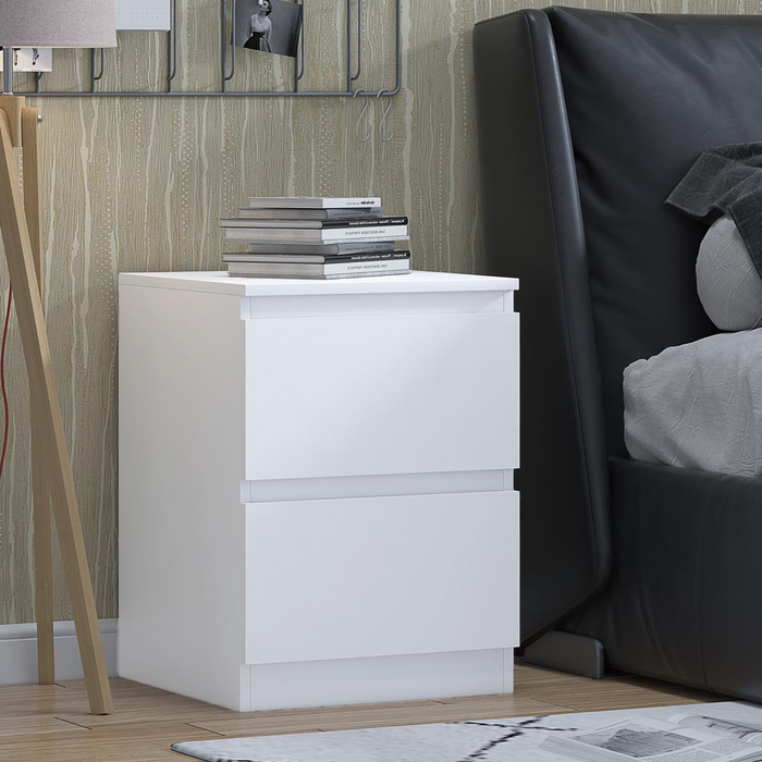 The Range | FWStyle Contemporary No-Handle 2 Drawer Matt Bedside Table - White FWStyle Contemporary No-Handle 2 Drawer Matt Bedside Table - White
