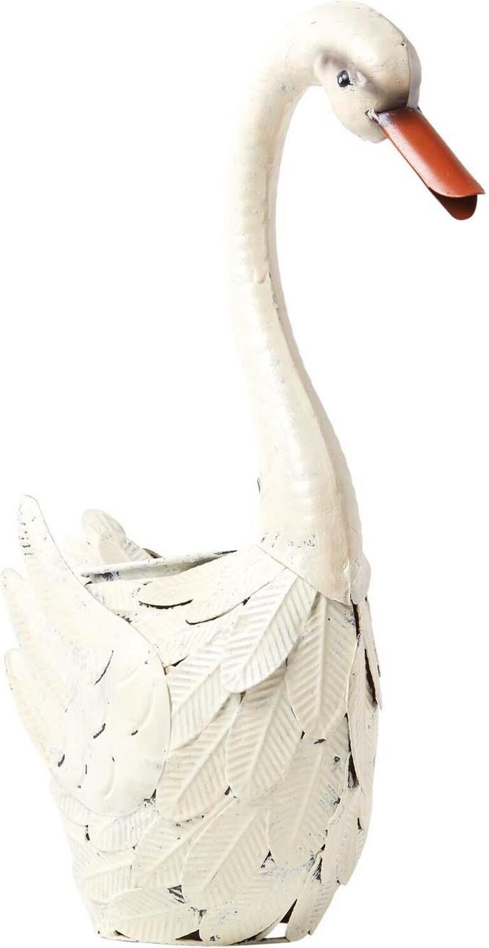 The Range | Homescapes Metal White Swan with Flower Pot Garden Ornament - White Homescapes Metal White Swan with Flower Pot Garden Ornament - White