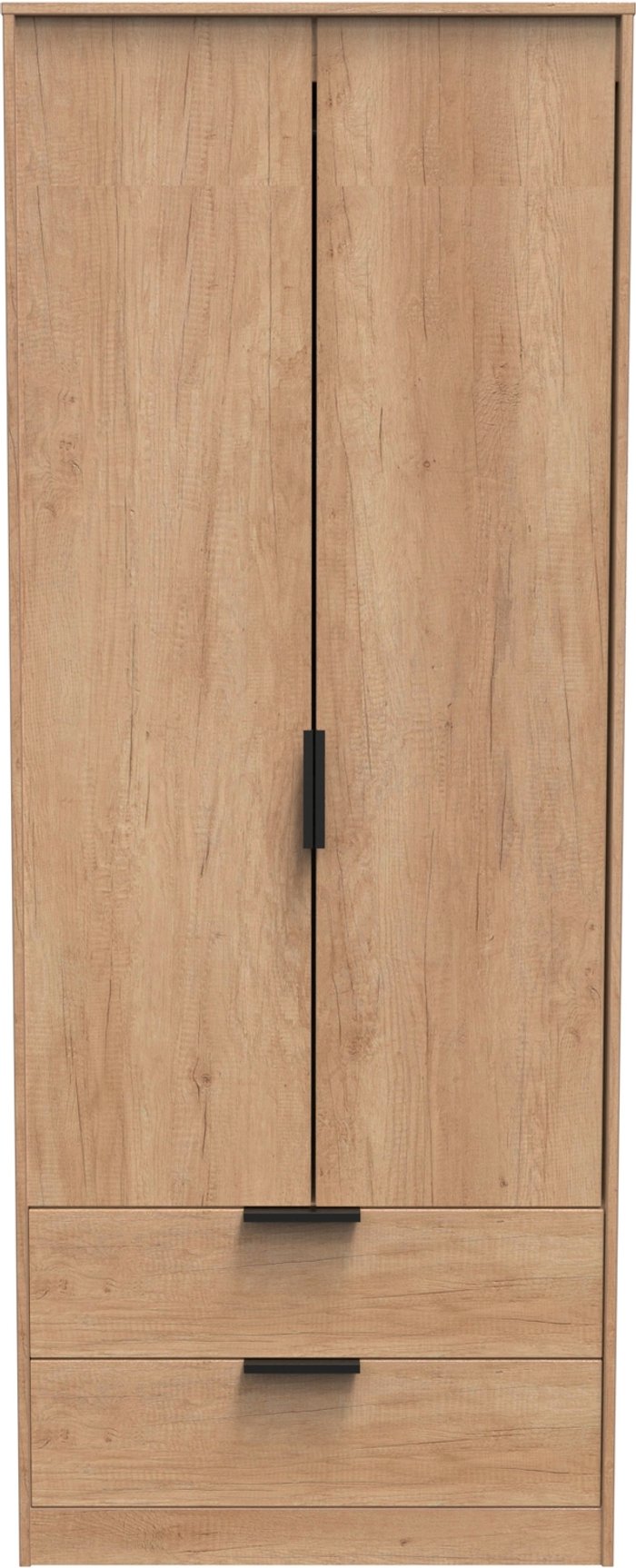 The Range | Hong Kong Ready Assembled (Black Legs) Tall 2 Drawer Wardrobe - Nebraska Oak Hong Kong Ready Assembled (Black Legs) Tall 2 Drawer Wardrobe - Nebraska Oak