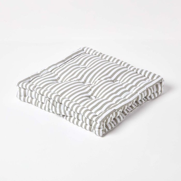 The Range | Homescapes Homescapes Cotton Thin Stripe Floor Cushion - Light Grey / 8cm Homescapes Homescapes Cotton Thin Stripe Floor Cushion - Light Grey / 8cm