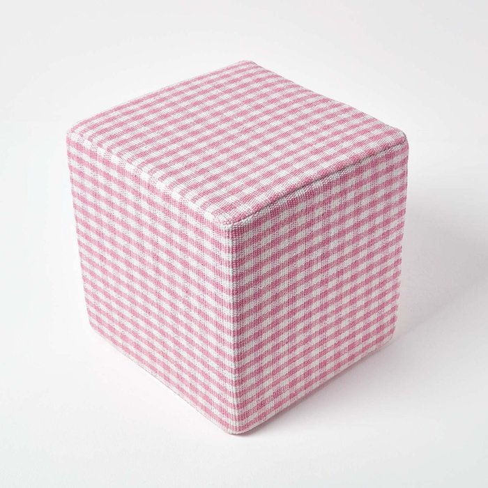 The Range | Homescapes Gingham Check Cotton Cube Pouffe - Pink Homescapes Gingham Check Cotton Cube Pouffe - Pink