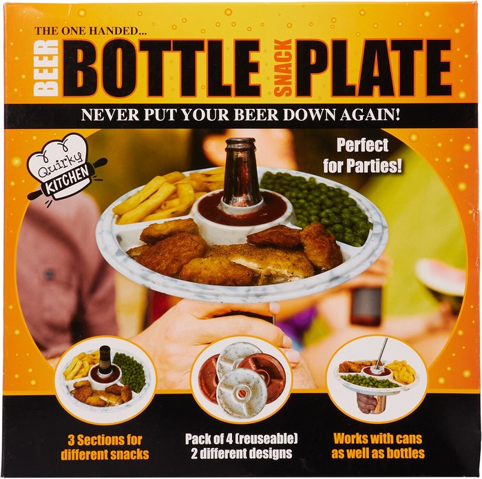 The Range | Diabolical Gifts One Handed Beer Bottle Snack Plate - White Diabolical Gifts One Handed Beer Bottle Snack Plate - White