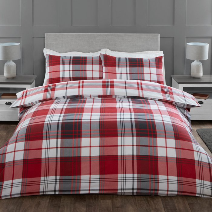 The Range | Divante Hamilton Grey Check Duvet Cover and Pillowcase Set - Red / King size Divante Hamilton Grey Check Duvet Cover and Pillowcase Set - Red / King size