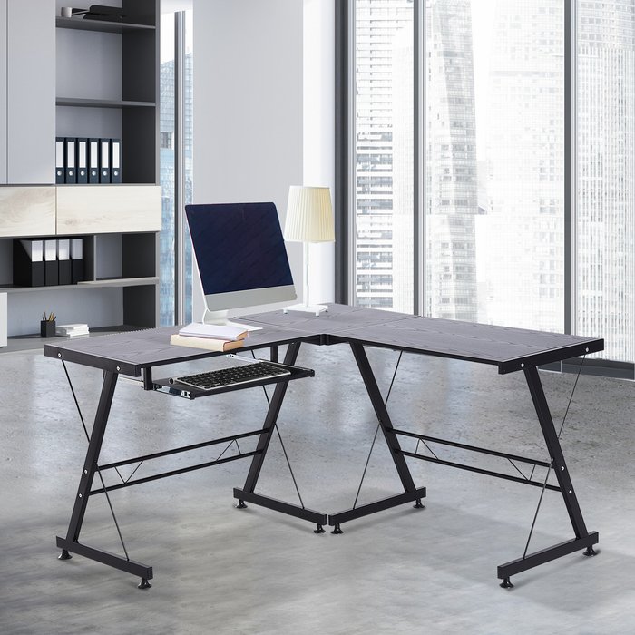 The Range | HOMCOM Office L Shaped Straight Corner Desk - Black HOMCOM Office L Shaped Straight Corner Desk - Black