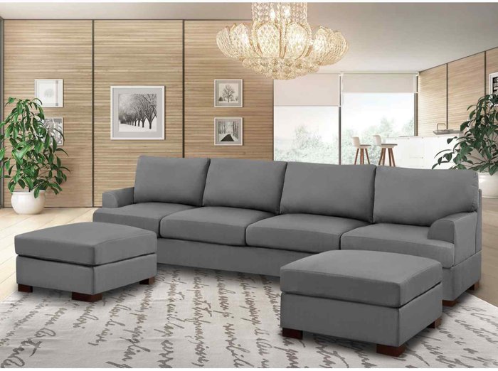The Range | Simply Eleganza Henry Large U Shape Sofa in Plush Velvet with 2 Footstools - Grey Simply Eleganza Henry Large U Shape Sofa in Plush Velvet with 2 Footstools - Grey