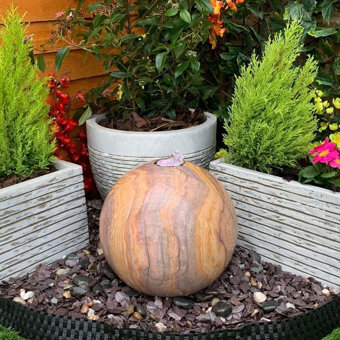 The Range | Tranquility Water Features 30cm Sandstone Sphere Solar Powered Water Feature - Grey Tranquility Water Features 30cm Sandstone Sphere Solar Powered Water Feature - Grey