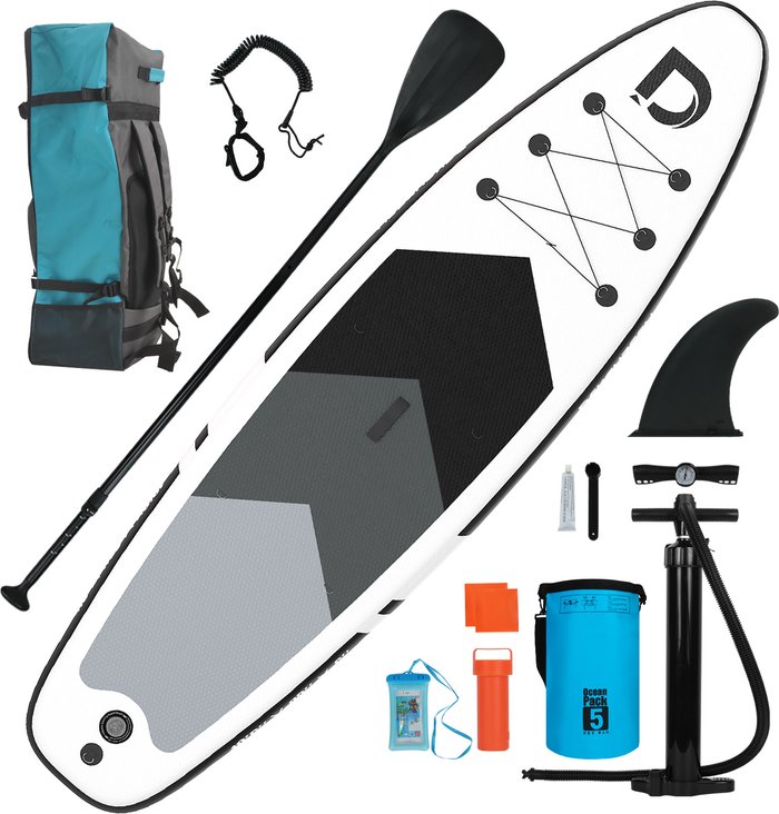 The Range | Stand Up Inflatable Paddle Board Set - Black and white Stand Up Inflatable Paddle Board Set - Black and white