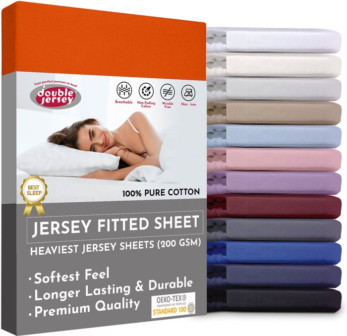 The Range | Double Jersey 180x200x32 cm Double Jersey - Cotton Fitted Sheets - Orange Double Jersey 180x200x32 cm Double Jersey - Cotton Fitted Sheets - Orange