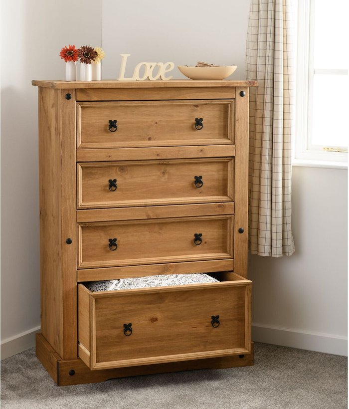 The Range | Seconique Corona 4 Drawer Chest Distressed Waxed Pine - Distressed Waxed Pine Seconique Corona 4 Drawer Chest Distressed Waxed Pine - Distressed Waxed Pine