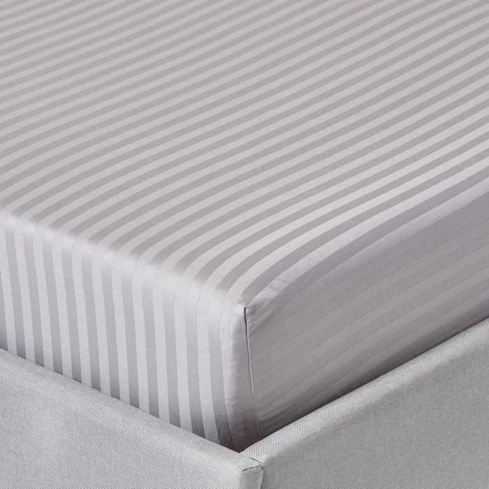 The Range | Homescapes 330 Thread Count Egyptian Cotton Satin Stripe Fitted Sheet - Grey / Single Homescapes 330 Thread Count Egyptian Cotton Satin Stripe Fitted Sheet - Grey / Single