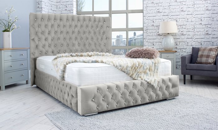 The Range | Simply Eleganza Bello Plush 4 Inch Solid Thick Bed Frame With Curved Headboard - Silver / Superking Simply Eleganza Bello Plush 4 Inch Solid Thick Bed Frame With Curved Headboard - Silver / Superking