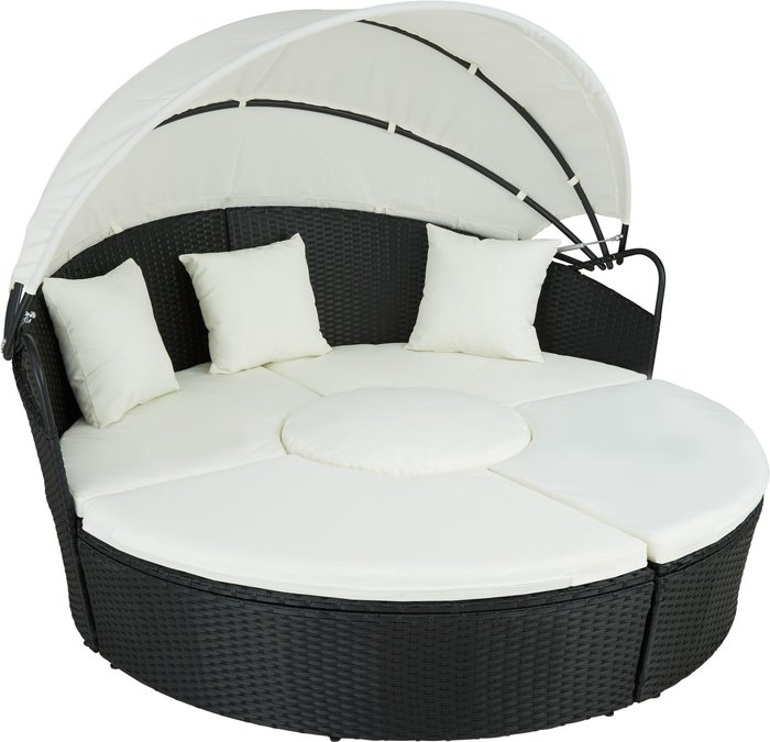 The Range | TECTAKE Tectake Santorini Rattan Sun Lounger Day Bed - Black/Cream TECTAKE Tectake Santorini Rattan Sun Lounger Day Bed - Black/Cream