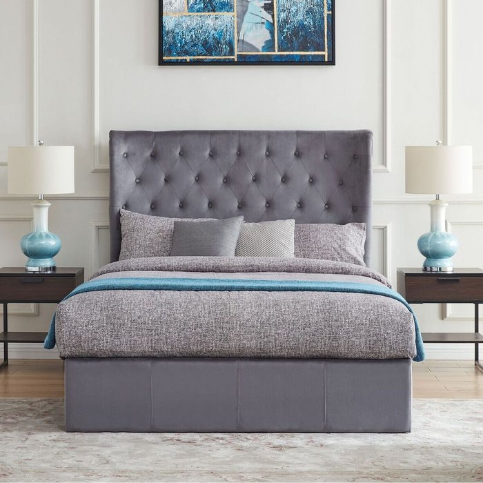 The Range | Flintshire Flintshire Holway 4Ft 6 Double Grey Velvet Ottoman Bed Frame Flintshire Flintshire Holway 4Ft 6 Double Grey Velvet Ottoman Bed Frame