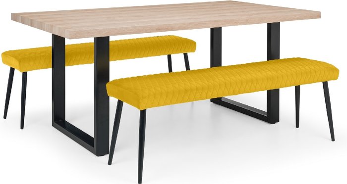 The Range | Julian Bowen Julian Bowen Set Of Berwick Dining Table & 2 Luxe Low Benches Mustard Julian Bowen Julian Bowen Set Of Berwick Dining Table & 2 Luxe Low Benches Mustard