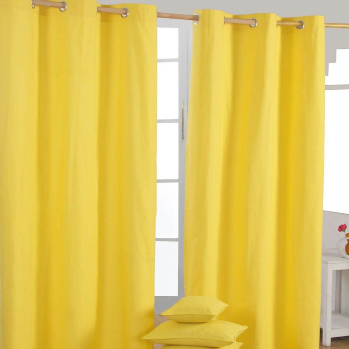 The Range | Homescapes Homescapes Cotton Plain Ready Made Eyelet Curtain Pair - Yellow Homescapes Homescapes Cotton Plain Ready Made Eyelet Curtain Pair - Yellow