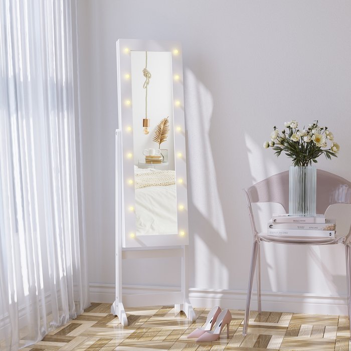 The Range | HOMCOM Free Standing LED Mirrored Jewelry Cabinet - White HOMCOM Free Standing LED Mirrored Jewelry Cabinet - White
