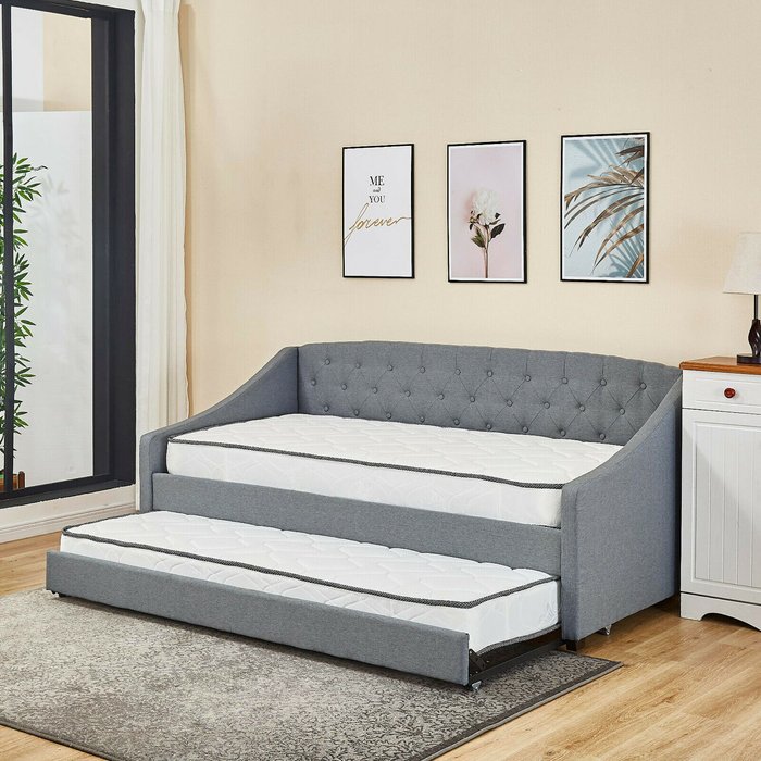 The Range | Kosy Koala Linen Fabric Grey Daybed With Underbed Trundle - Grey Kosy Koala Linen Fabric Grey Daybed With Underbed Trundle - Grey
