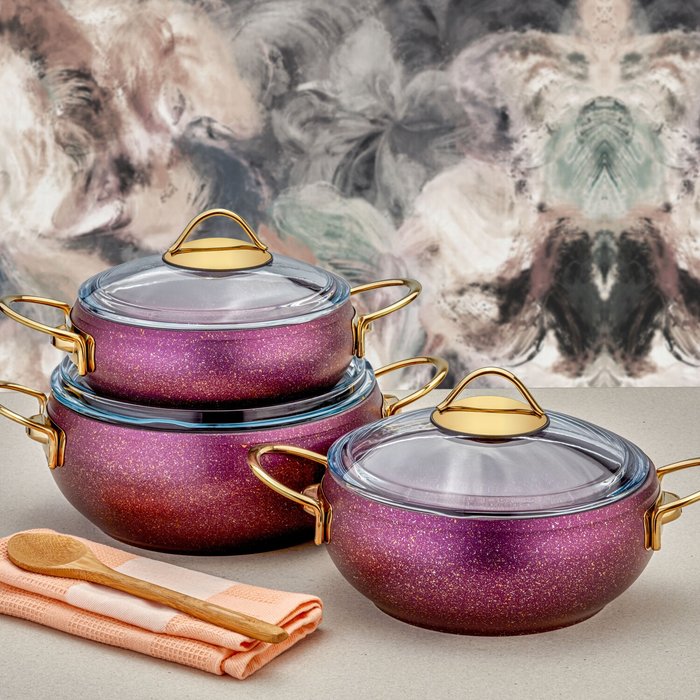 The Range | Rozi Alya Collection 6-piece Non-stick Granite Cookware Set - Purple Rozi Alya Collection 6-piece Non-stick Granite Cookware Set - Purple