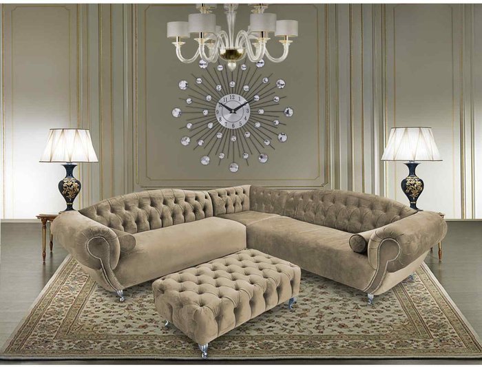 The Range | Simply Eleganza Lavis Corner Sofa with Footstool in Velour Fabric - Brown Simply Eleganza Lavis Corner Sofa with Footstool in Velour Fabric - Brown
