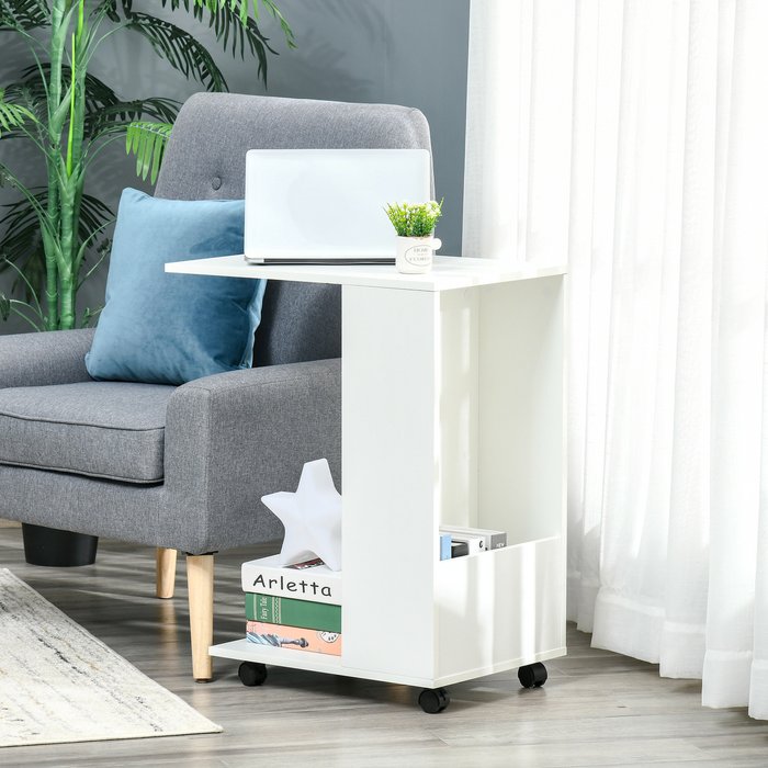 The Range | HOMCOM C-Shape Sofa Side Table - White HOMCOM C-Shape Sofa Side Table - White