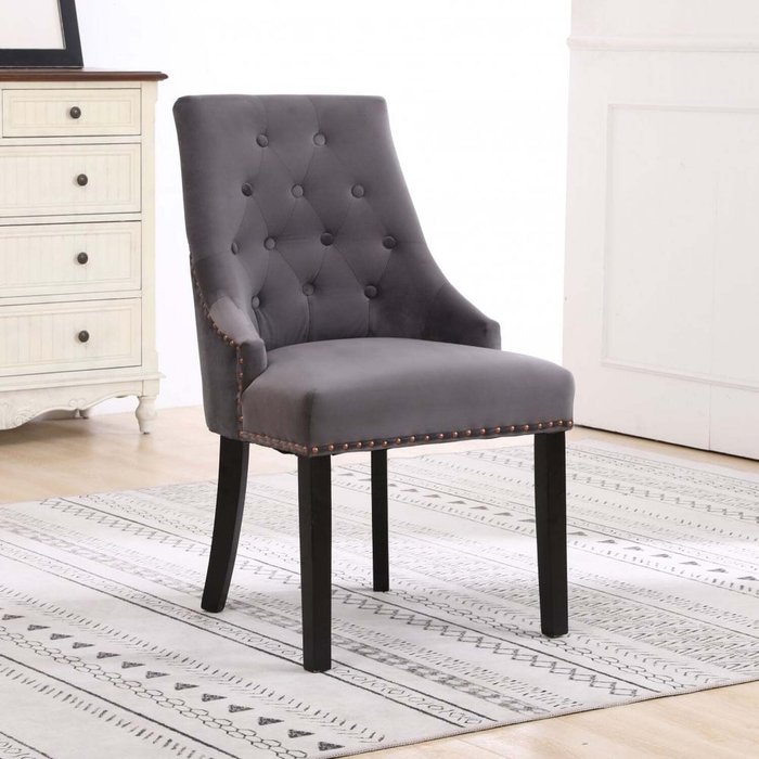 The Range | Neo Neo Dark Grey Studded Velvet Dining Chair With Ring Knocker Detail X2 Neo Neo Dark Grey Studded Velvet Dining Chair With Ring Knocker Detail X2